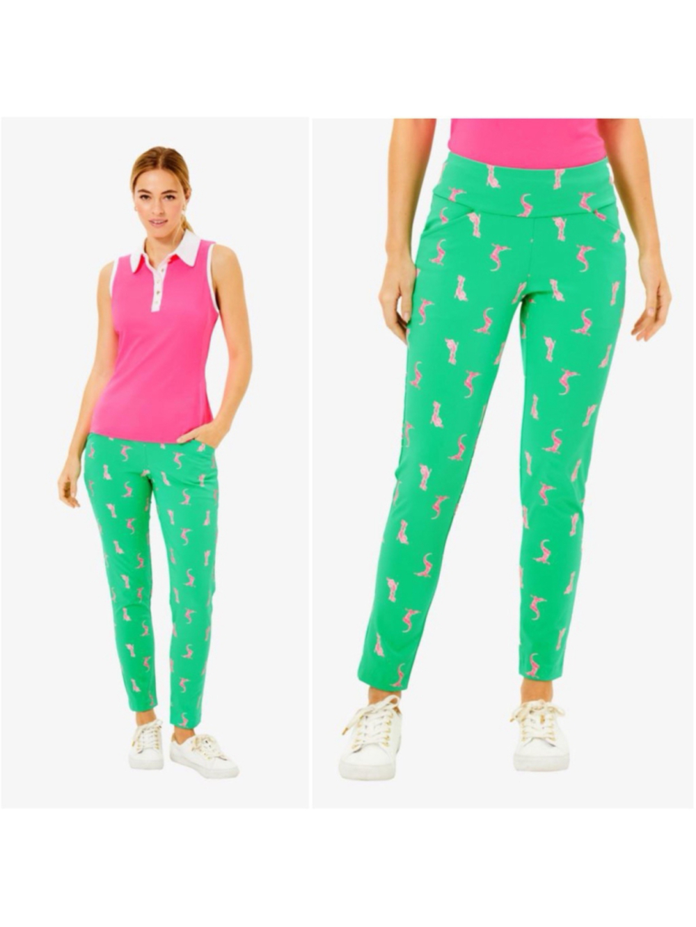Lilly Pulitzer Luxletic Corso Golf Pants UPF 50+ Green Pink Seahorse Size 12
